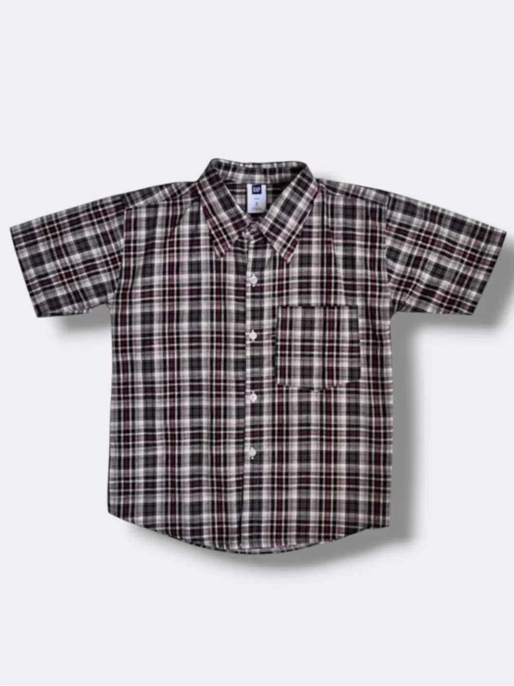 GAP Boys Plaid Button Down Shirt Size 8 Brown Red Short Sleeve Cotton Casual